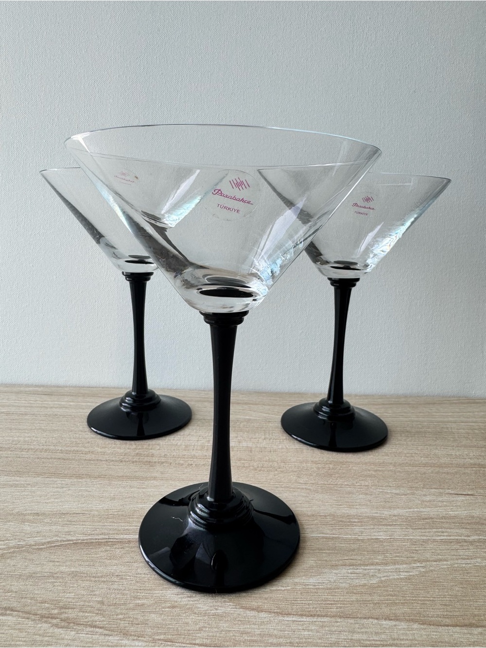 Paşabahçe Black Stem Martini Glasses Set of 3 Modern Cocktail Barware 6.5”